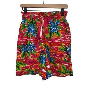 Beverly Hills Blues Vintage‎ Tropical Hawaiian High Waisted Paperbag Shorts Pink